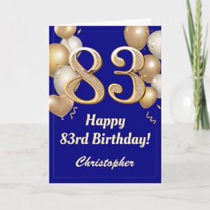 83. Geburtstag Navy Blue und Gold Balloons Confett Karte