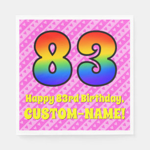 83. Geburtstag: Rosa Streifen & Herz, Regenbogen # Serviette