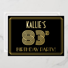 83. Geburtstagsparty — Art Deco Style "83" + Name Folieneinladung