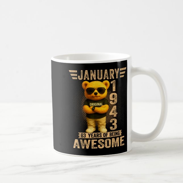 83 Year Old January 1943 Teddy Bear 83rd Birthday  Kaffeetasse (Rechts)