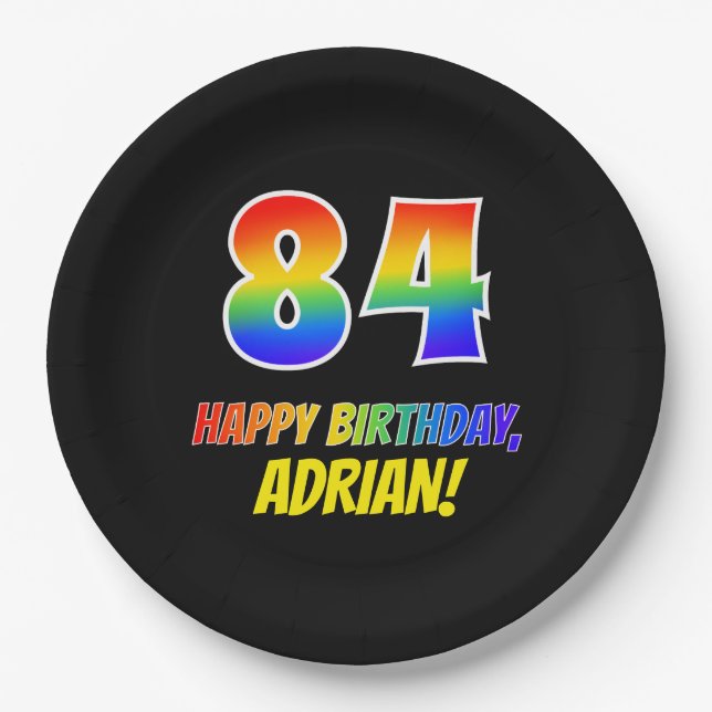 84. Geburtstag: Bold, Fun, Simple, Rainbow 84 Pappteller (Vorderseite)