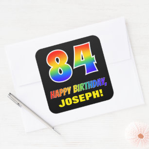 84. Geburtstag: Bold, Fun, Simple, Rainbow 84 Quadratischer Aufkleber