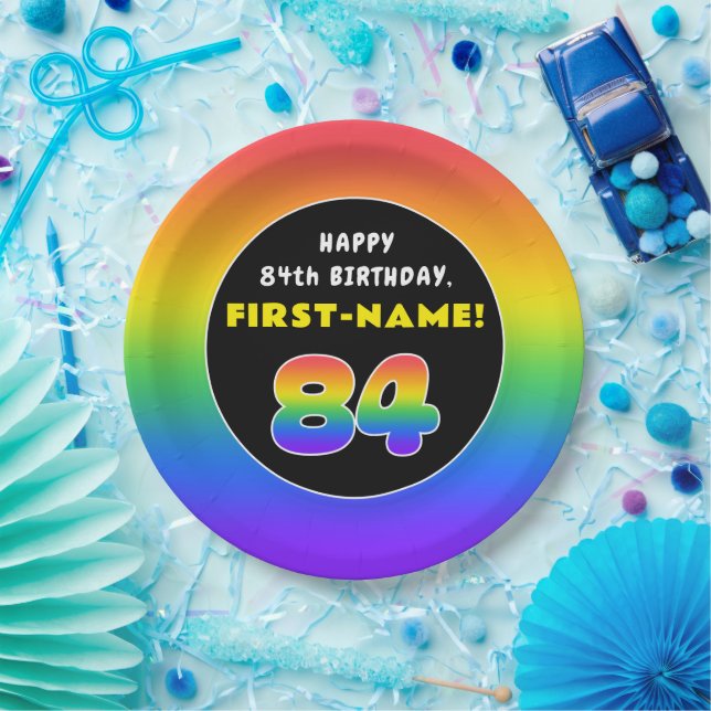84. Geburtstag: Farbiger Regenbogen # 84, Individu Pappteller (Party)