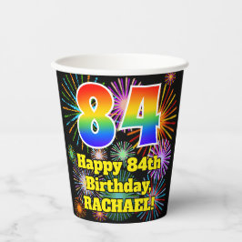 84. Geburtstag: Fun Fireworks Pattern + Rainbow 84 Pappbecher