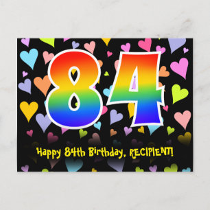84. Geburtstag: Fun Hearts Muster, Regenbogen 84 Postkarte