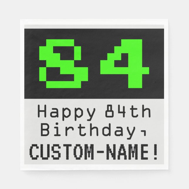84. Geburtstag - Nerdy / Geeky Style "84" & Name Serviette (Vorderseite)