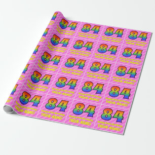84. Geburtstag: Rosa Streifen & Herz, Regenbogen # Geschenkpapier