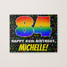 84. Geburtstag — Spaß, bunte Musiksymbole & "84"