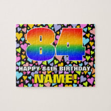 84. Geburtstag — Spaß, Liebende Herzformen + "84"