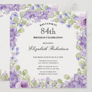 84. Geburtstagseinladung Elegante lila Blüten Einladung