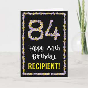 84th Birthday: Floral Flowers Number, Custom Name Karte