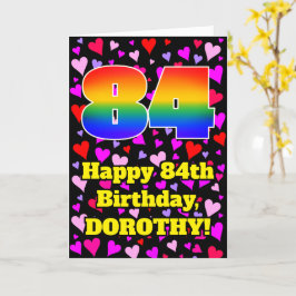 84th Birthday: Loving Hearts Pattern, Rainbow # 84 Karte