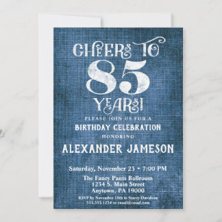 85. Geburtstag Einladung Blue Linen Rustikale Gefa