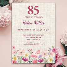 85. Geburtstag Elegante rosa Wildblumen-Leinen-Par