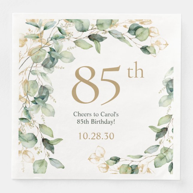 85. Geburtstag Eukalyptus Serviette (Vorderseite)