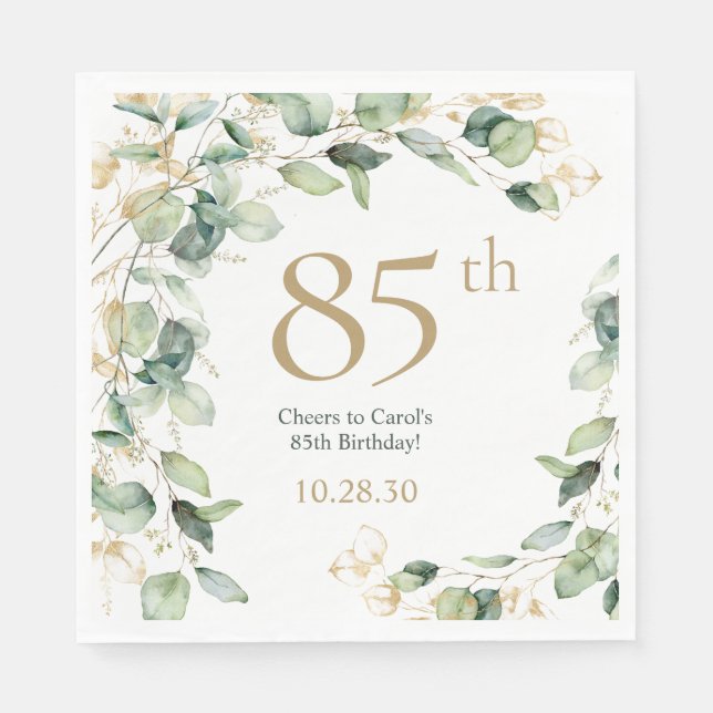 85. Geburtstag Eukalyptus Serviette (Vorderseite)