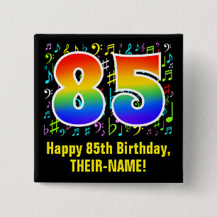 85. Geburtstag: Farbige Musiksymbole, Regenbogen 8 Button