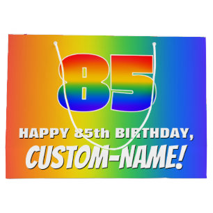 85. Geburtstag: Farbiges, lustiges Regenbogenmuste Große Geschenktüte