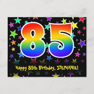 85. Geburtstag: Fun Stars Pattern, Regenbogen 85,  Postkarte