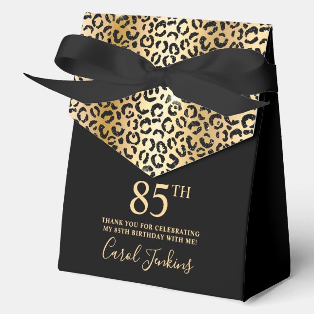 85. Geburtstag Gold Leopardendruck Danke  Geschenkschachtel (Vorderseite)