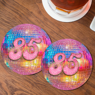 85. Geburtstag Gold Pink Glitter Tanz Disco Kugel Runder Pappuntersetzer
