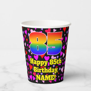85. Geburtstag: Loving Hearts Pattern, Rainbow 85 Pappbecher