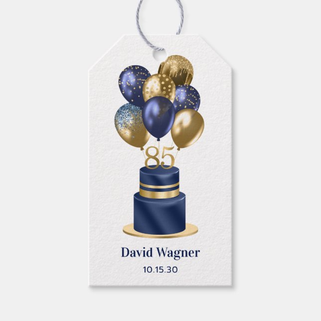 85. Geburtstag Navy Blue Cake Geschenkanhänger (Vorderseite)
