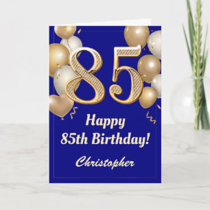 85. Geburtstag Navy Blue und Gold Balloons Confett Karte
