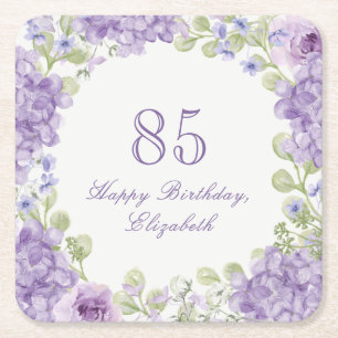 85. Geburtstag Papieruntersetzer Elegant Lila Blum Rechteckiger Pappuntersetzer