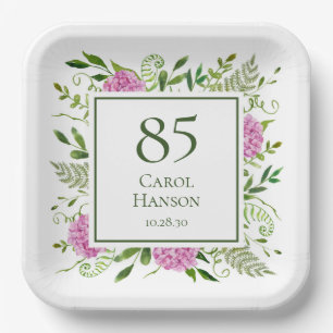 85. Geburtstag Pink Hydrangeas Pappteller