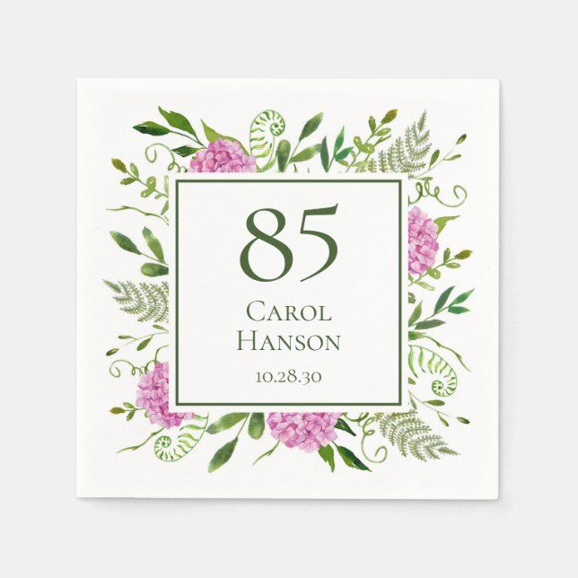 85. Geburtstag Pink Hydrangeas Serviette (Vorderseite)