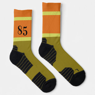 85. Geburtstag Retro-Farbenblock Grün und Orange Socken