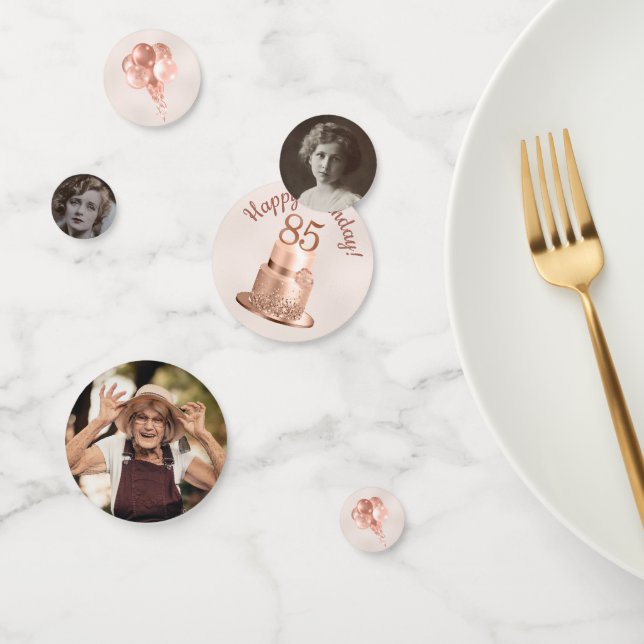 85. Geburtstag Rose Gold Cake Foto Confetti Konfetti (Gruppe)