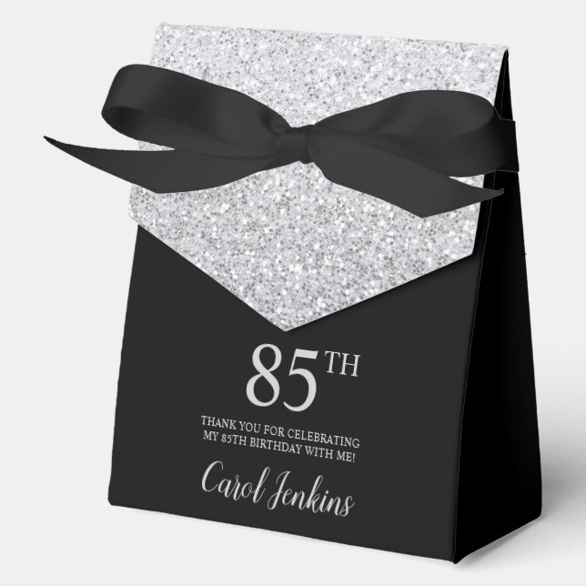 85. Geburtstag Silber Glitter Dankeschön Geschenkschachtel (Vorderseite)