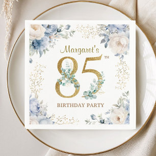85. Geburtstagsfeier Elegant Staubblau Floral Serviette