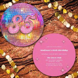 85. Geburtstagsfeier Gold Pink Glitter Disco-Kugel Einladung