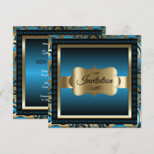 85. Geburtstagsparty Blue Metallic & Gold Einladung