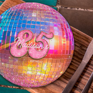 85. Geburtstagsparty Gold Pink Glitzer Disco Ball Pappteller
