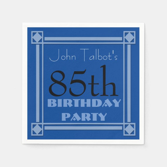 85. Geburtstagsparty Retro Frame Blue Paper Napkin Serviette (Vorderseite)