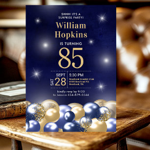 85. Geburtstagsüberraschung Navy Blau Goldene Ball Einladung