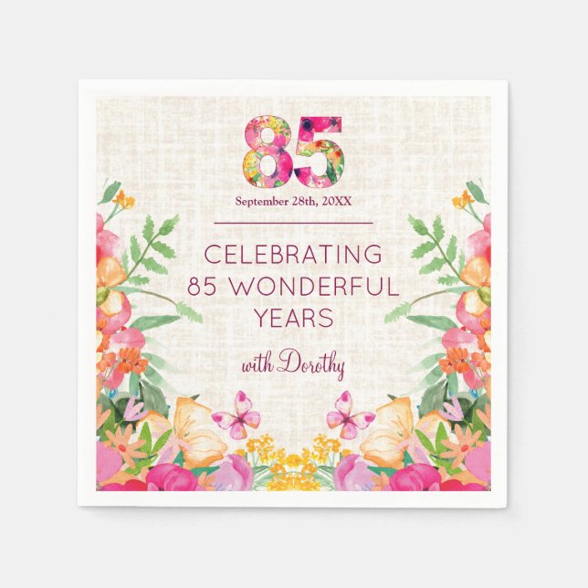 85 Jahre Blume Blumenhandtücher 85. Geburtstag Serviette (Vorderseite)