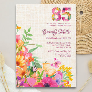 85 Jahre Blumen Floral Leinen 85. Geburtstag Einladung
