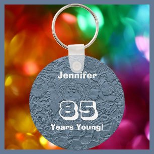 85 Jahre junge Niedliche hellblaue Beutel, Name, Schlüsselanhänger