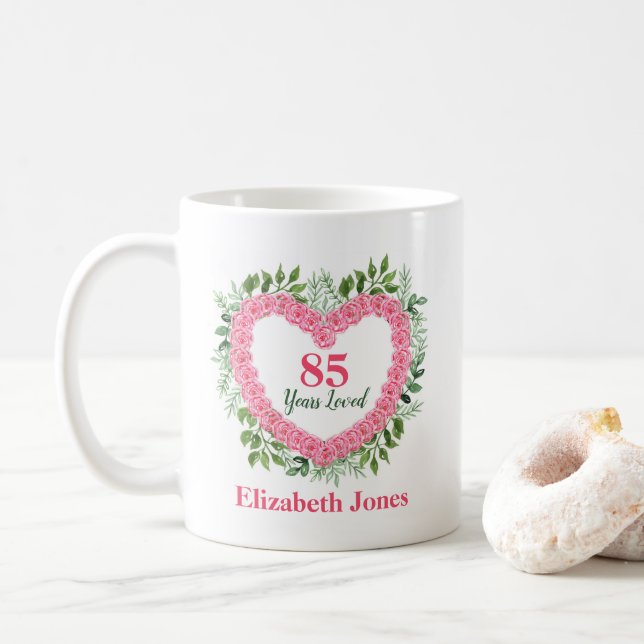 85 Jahre Liebe Personalisiert 85. Geburtstag Tasse (Mit Donut)