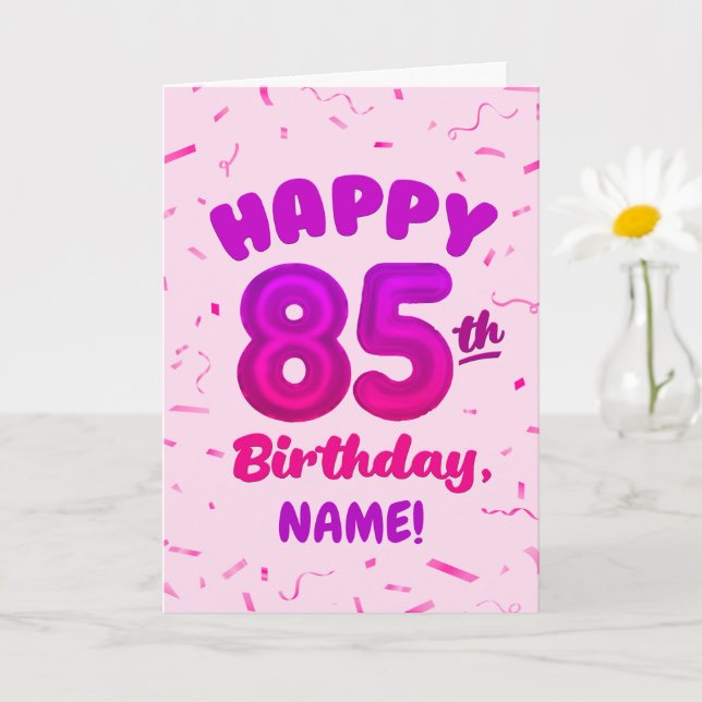 85th Balloon Number Custom Name Birthday Card Karte (Kleine Pflanze)