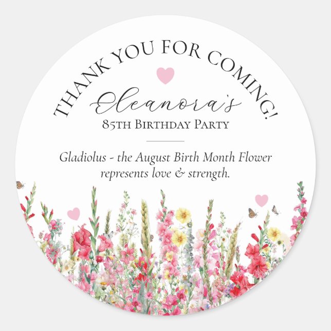 85th Birthday August Birth Flower Custom Favor Runder Aufkleber (Vorderseite)