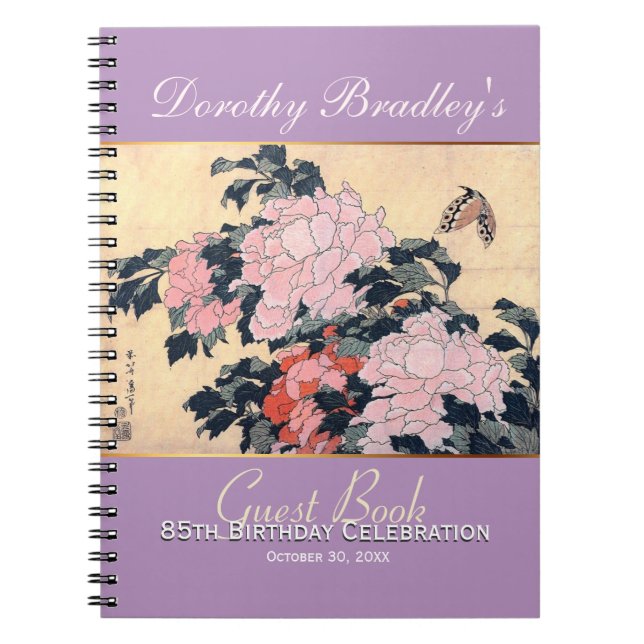 85th Birthday Celebration Butterfly Peonies Guest Notizblock (Vorderseite)