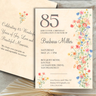 85th Birthday Invite - Floral Wildflowers Elegant Einladung