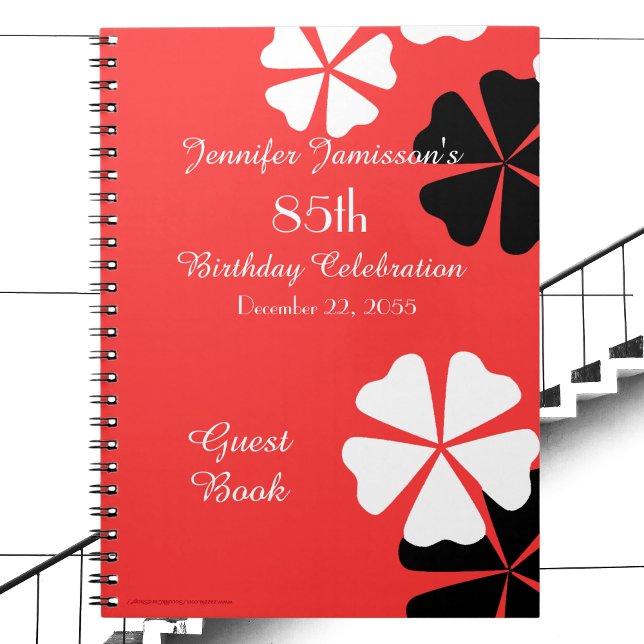 85th Birthday Party Guest Book Red/White Notebook Notizblock (Von Creator hochgeladen)