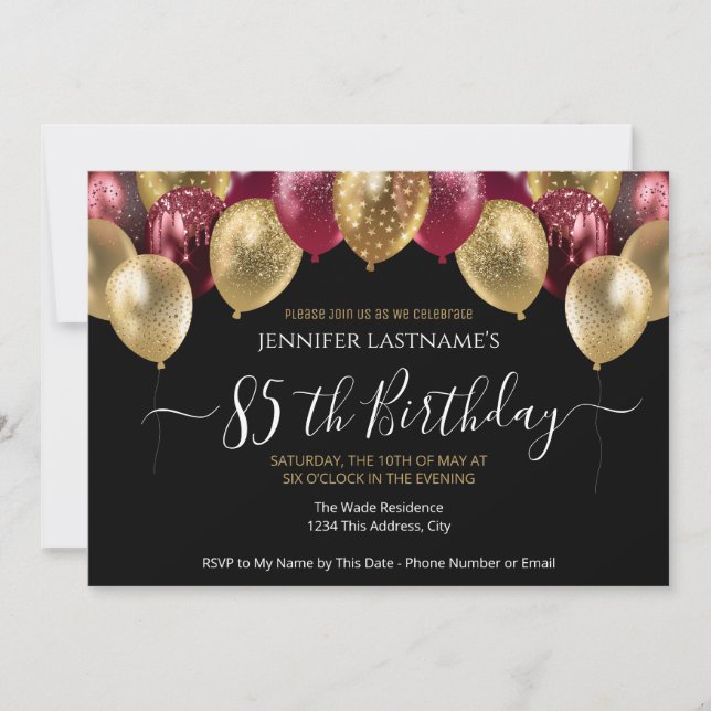 85th Birthday Party Red and Gold Invitation Einladung (Vorderseite)